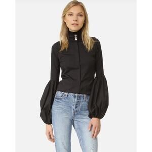Caroline Constas Blouse Jacqueline Black High Neck Puff Lantern Sleeves Medium M